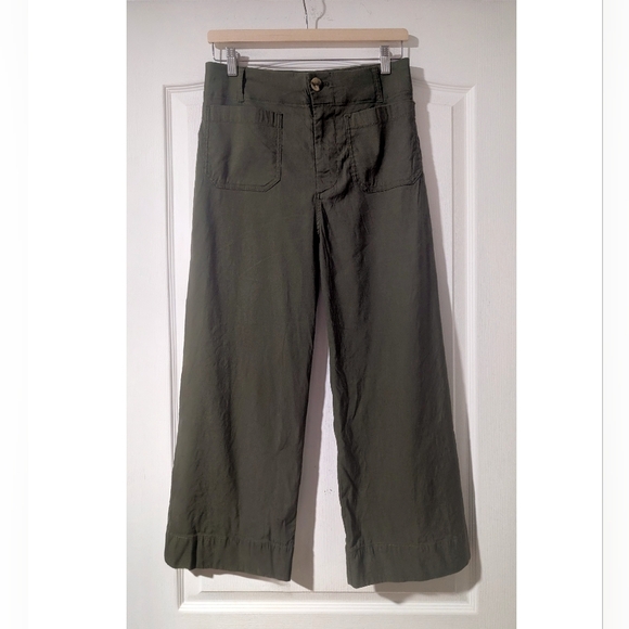 Anthropologie Maeve | The Colette Magic Fabric Crop Wide-Leg Pants In Dried Fern - Picture 5 of 12